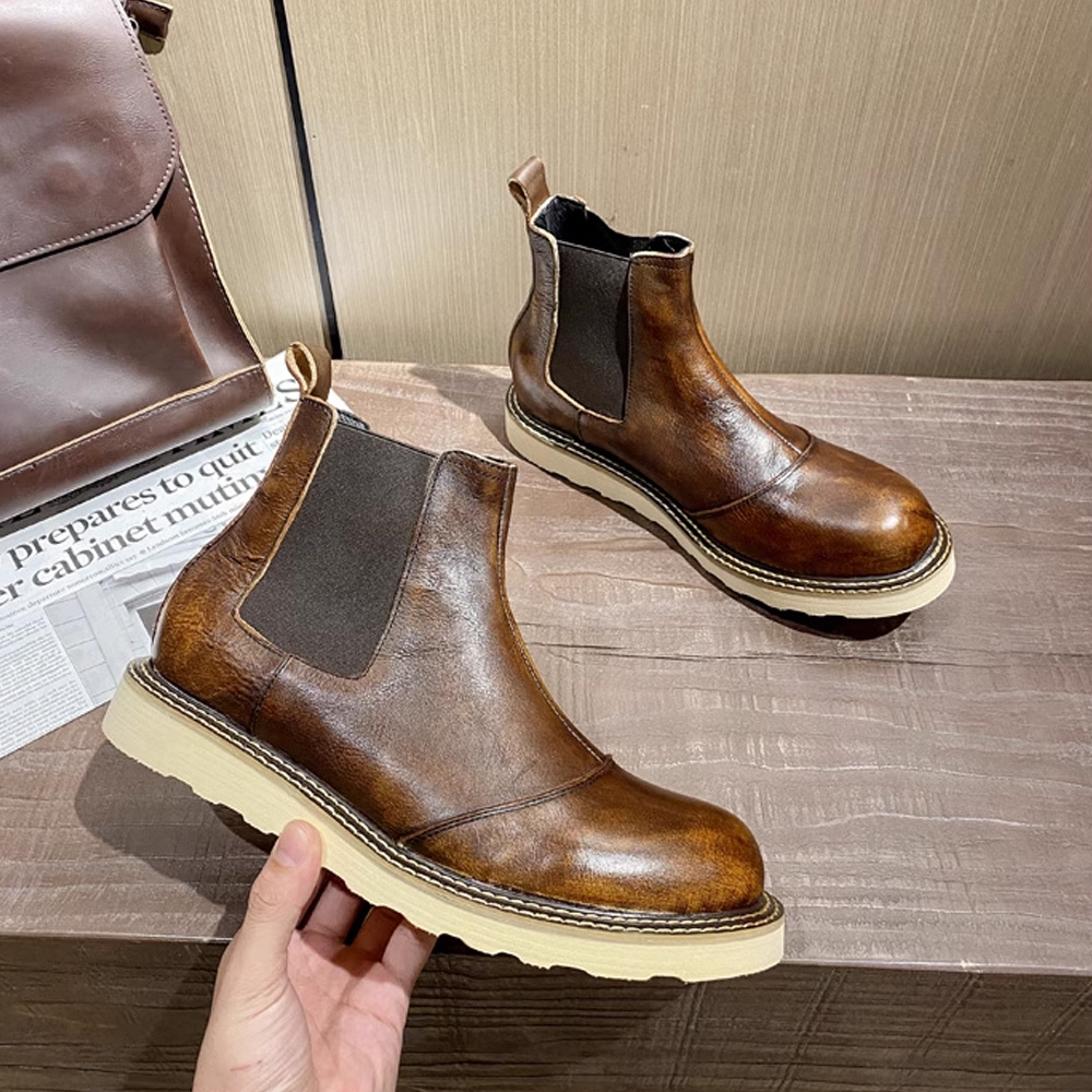 Leather Work Oxfords - Stivaletti Chelsea in vera pelle da